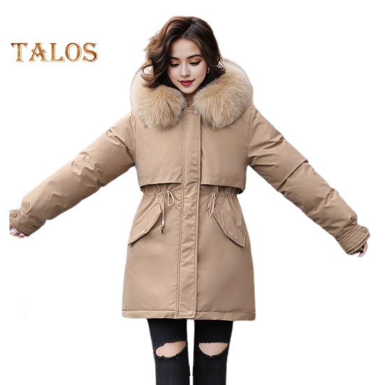 

Зимнее пуховое пальто с утолщенным стеганым плюшевым капюшоном, средней длины, ветрозащитными карманами, длинными рукавами, регулируемым шнурком, повседневная верхняя одежда из хлопка, куртка XXXL