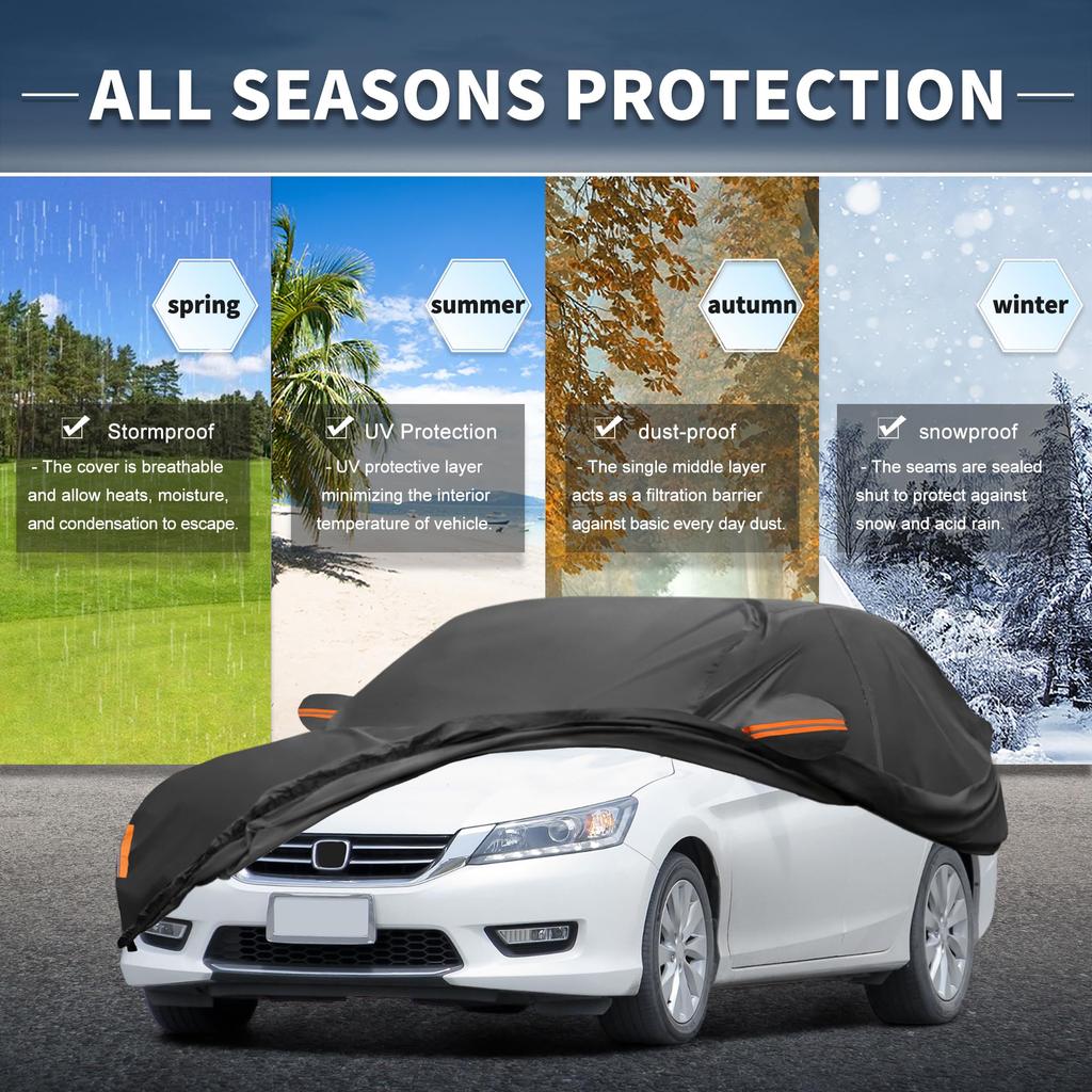 X AUTOHAUX Waterproof Aluminum Car Cover for Honda Accord with Door Body Car Increased Water Hail Sun Rainy Season Flame Strong and Yellow Sand Black