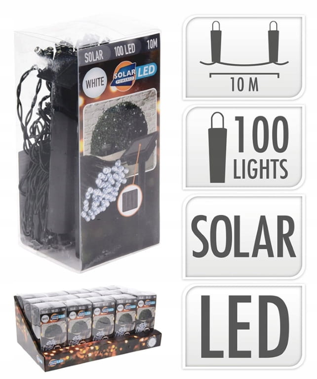 Girlanda ogrodowa LED Solarna 100 LED 10M Białe światło IP44