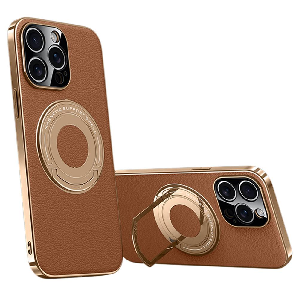 For iPhone 14 Pro Case Compatible with MagSafe Leather TPU Back Cover with Hidden Kickstand