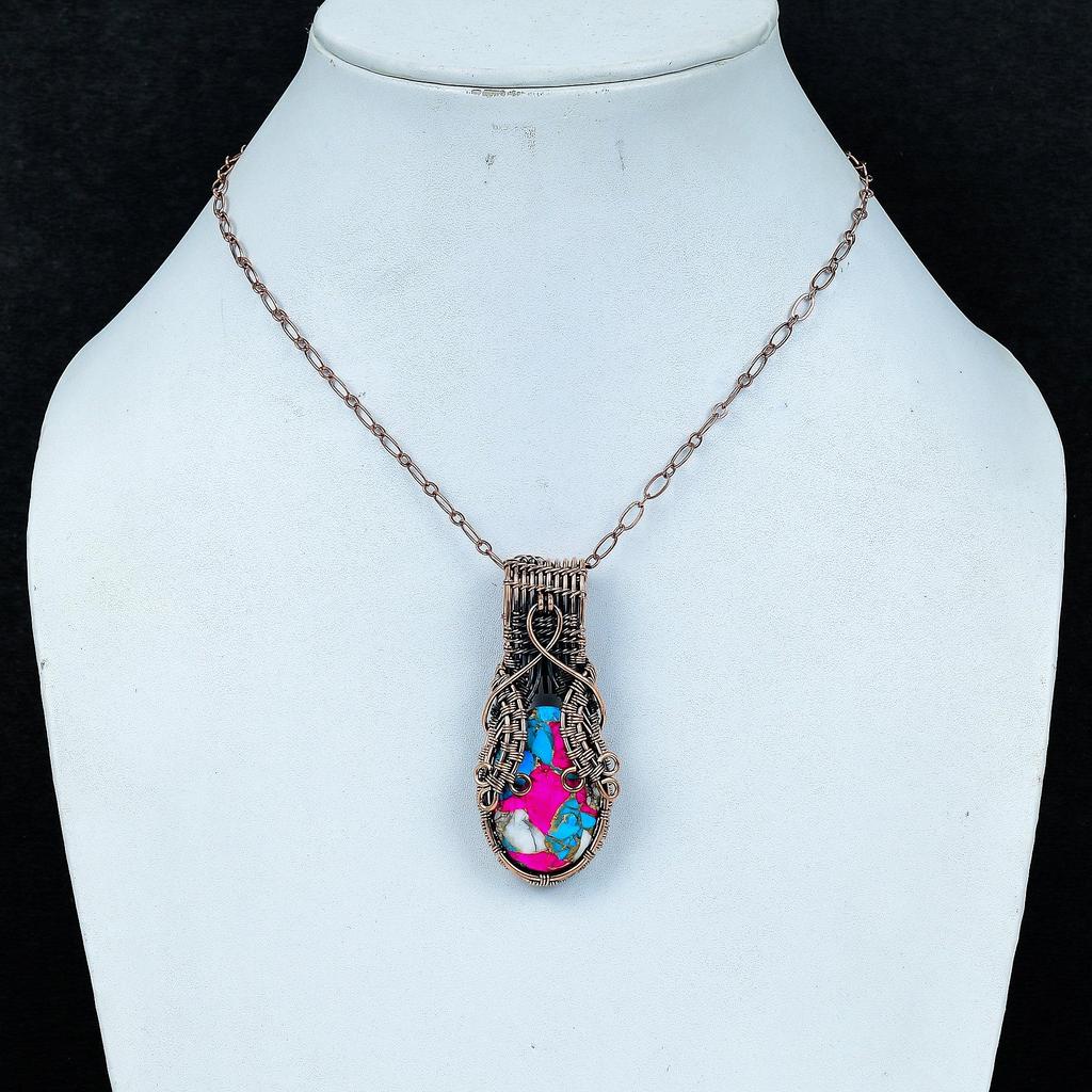Cotton Candy Turquoise Pendant Copper Wire Wrapped Pendant Beautiful Gemstone Jewelry Handmade Pendant Copper Wire Jewelry Anniversary Gifts