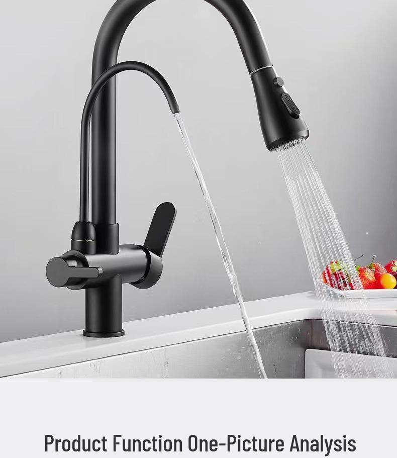 All-Copper Dual-Use Pull-Out Kitchen Faucet with Hot/Cold & Water Purifier