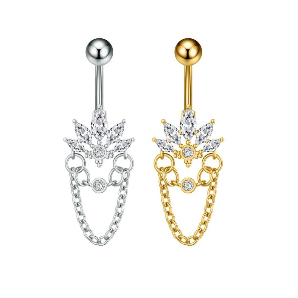 Edelstahl Gem Bauchnabelpiercing Eleganter Glänzender Körperschmuck Neuer Kristallkugel Bauchnabelringe Damen
