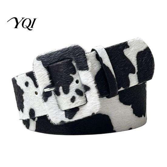 Stylish Metal Pin Buckle Belt Women Cow Pattern Belt, Imitation Horse Hair Leather Waist Casual Fabric Covered Band for Jeans Dresses
