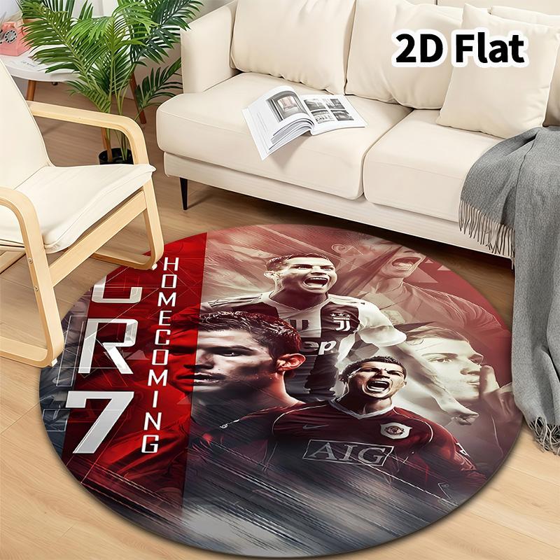 Cr7 Round Area Rug Carpet Rug For Living Room Bedroom Sofa Playroom Decor Nonslip Floor Mat