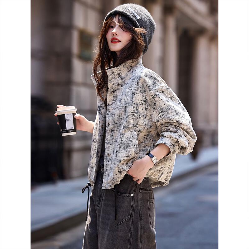 Stand Collar Faux Denim Casual Jacket