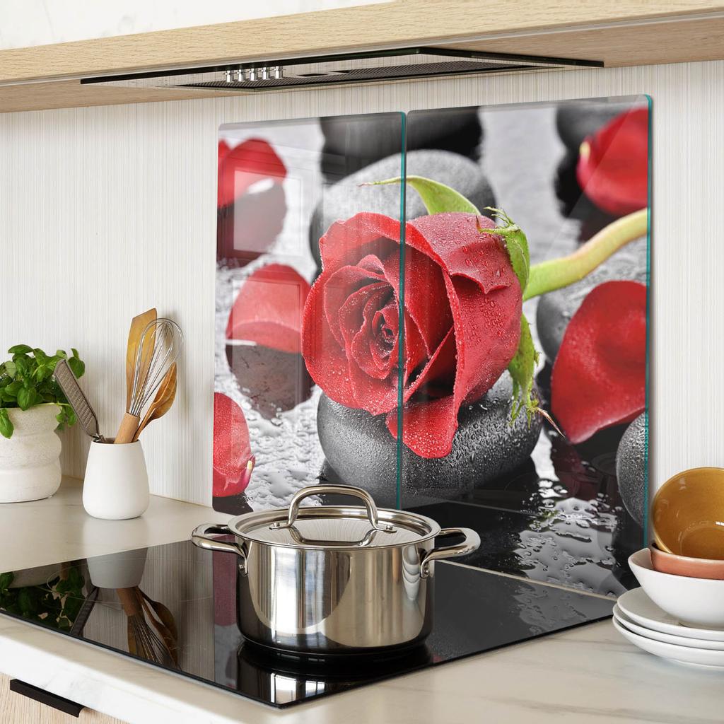 Decorative Glass Chopping and Serving Boards Red Rose 2x30x52 cm