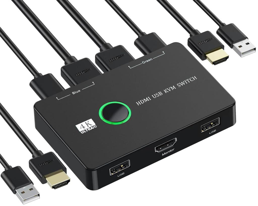 NUIKOTI HDMI KVM Switch - 2 Inputs, 1 Output, Supports 4K@60Hz, USB Switch for Two Computers, Shares Keyboard, Mouse, Printer and One HD Monitor, Incl