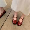 Retro small leather shoes women's new summer round head thick heel single shoes solid color skirt Mary Jane shoes