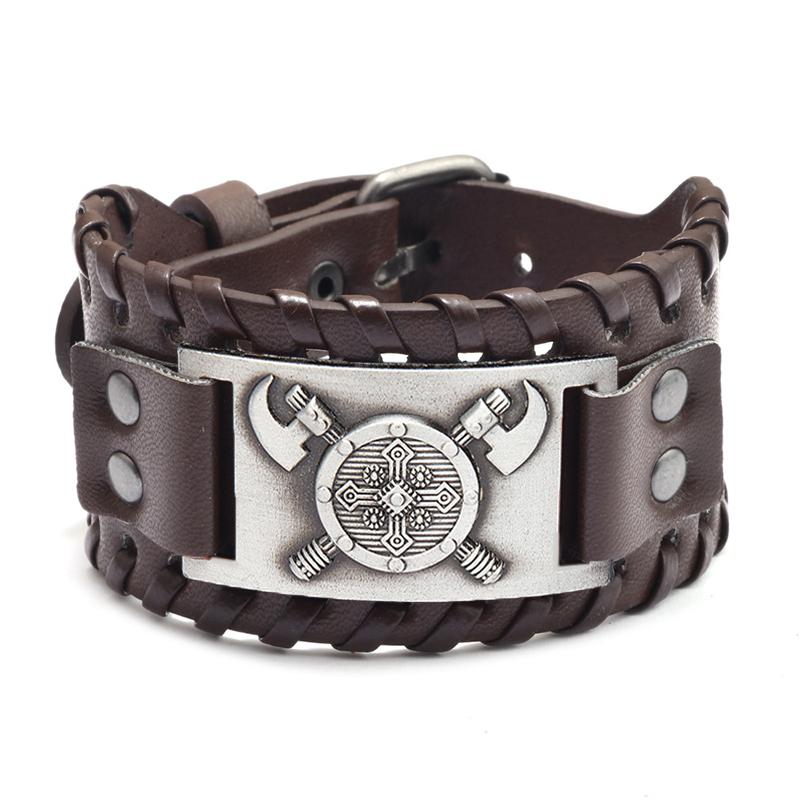 Trendy Totem Design Nordic Double Axe Irish Cross Bracelet Leather Woven Men's Bracelet Viking Accessorie Genuine leather jewelr