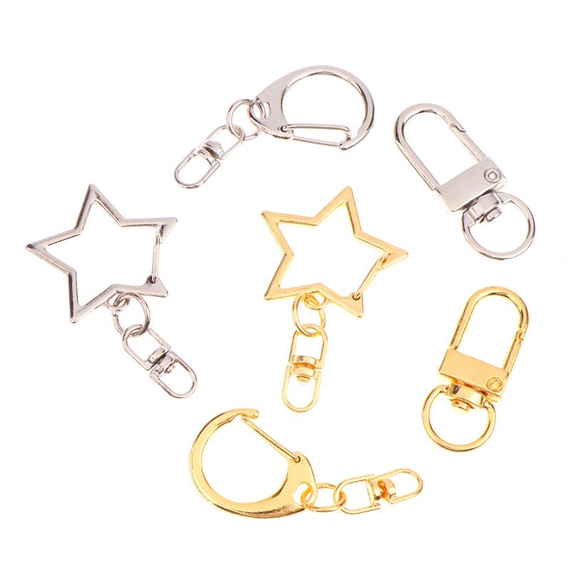 10Pcs Star Pentagram D-shaped Hollow Key Chain Rings Keychain DIY Accessories Lobster Clasp Keyring Jewelry Making Findings
