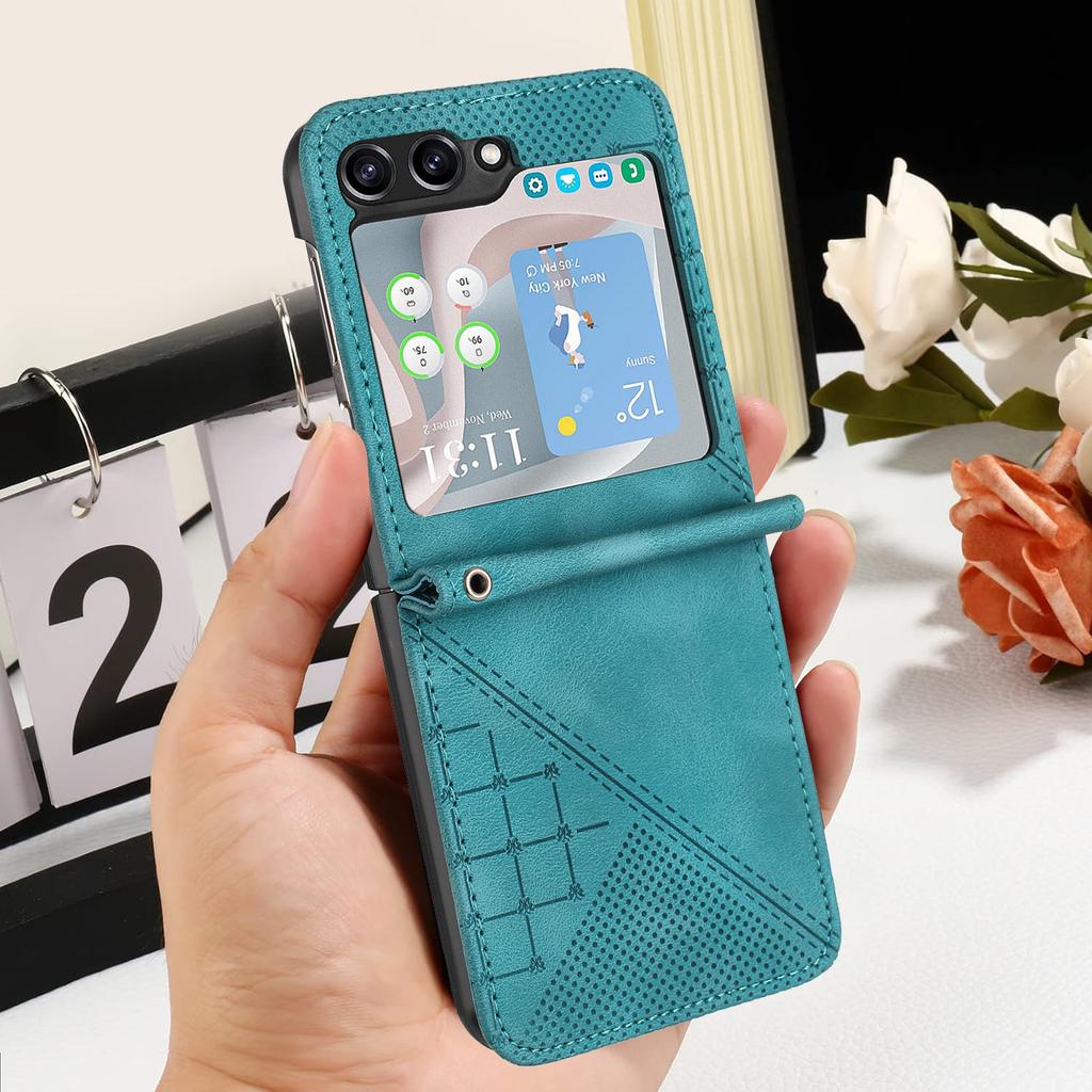 For Samsung Galaxy Z Flip5 5G Leather Wallet Case Butterfly Flower Imprinted Phone Cover with Strap