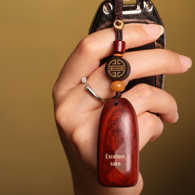 Luxury Handmade Red and Black Sandalwood Keychain: Safe, Auspicious, Unisex, Personalized