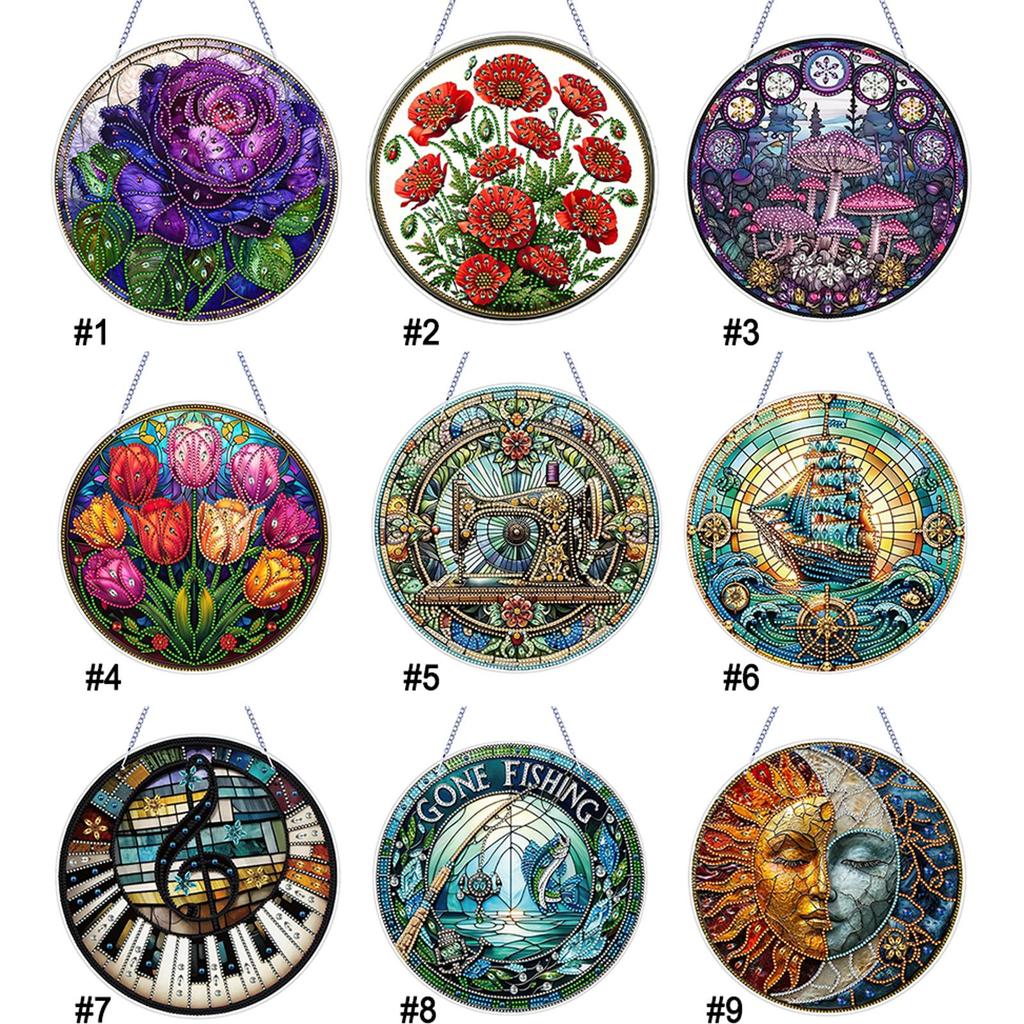 2D/Flat DIY Diamond Art Suncatcher Hanging Diamond Art Kits Rhinestone Diamond Art Window Pendants Wall Decor for Home & Windows