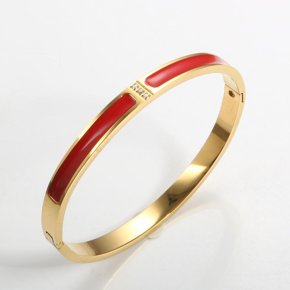 Braceletjonc Émail Mode pour Femmes CNC Cristal Zirconium Doré Noir Rouge Bleu Braceletjonc Coloré pour Femmes Bijoux Cadeau