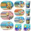 120 Pcs SpongeBob Party Decorations Tableware Set - SpongeBob Plates Napkins Cups Tablecloth for SpongeBob Birthday Party Supplies
