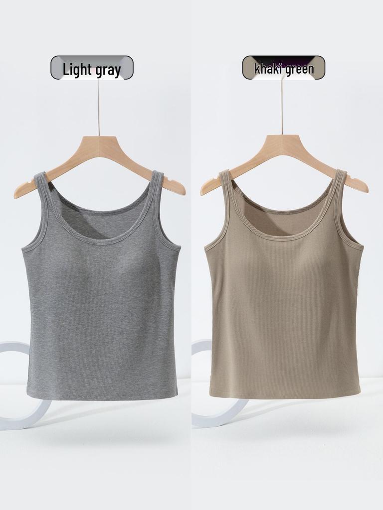 Women's Slim-Fit Camisole with Built-in Bra, Sleeveless, Anti-Exposure, Versatile for Inner or Outerwear, Perfect for Spring/Autumn