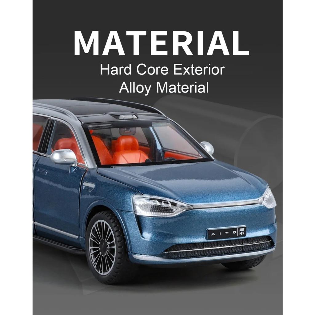 1/24 Die Cast Alloy Car Model, AITO M9, Detachable Wheels, Rubber Tires, Light Music Car, SUV, Children's Birthday Gift
