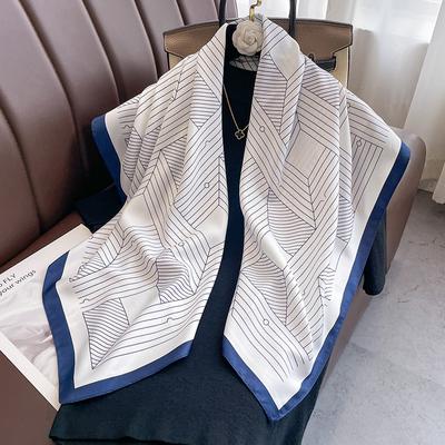 Luxury Brand Square Scarf Design Shawl Wrap 90cm Print Twill Silk Women Hijab Female Foulard Headband Bandana