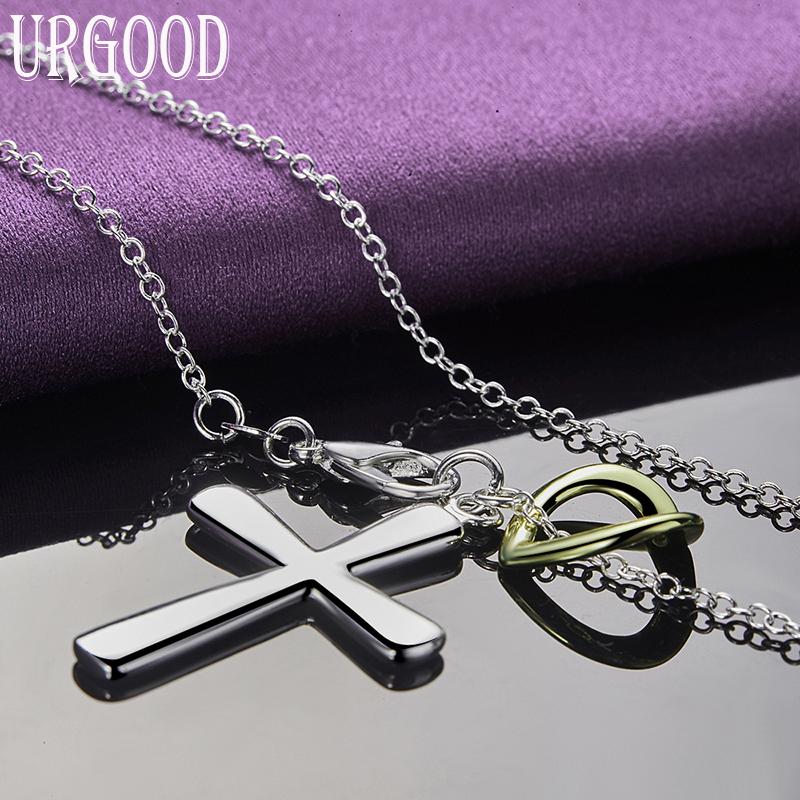 Halskette mit Herz-Kreuz-Anhänger aus 925er-Sterlingsilber, Schmuck