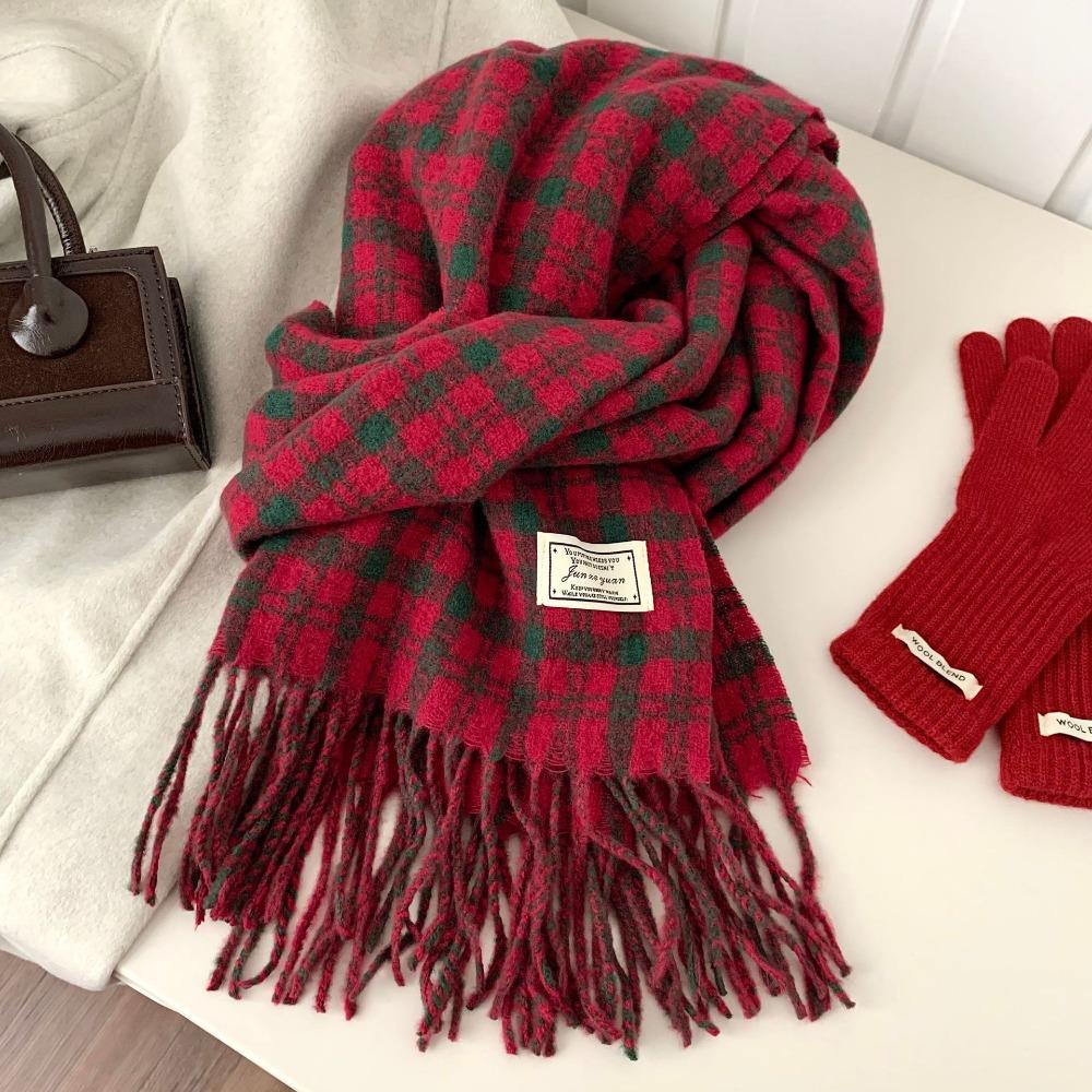 Sweet Winter Knitted Scarves New Year Red Long Shawl Warm Plaid Wool Scarf  Student