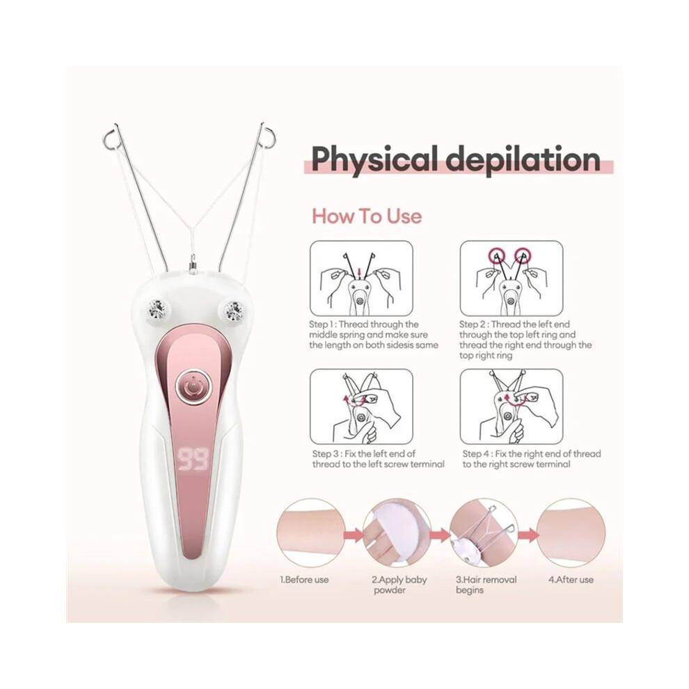 Épilateur Électrique à Fil de Coton pour Femmes, Rechargeable, pour le Visage, le Corps et les Jambes.  Épilateur avec Écran LCD.