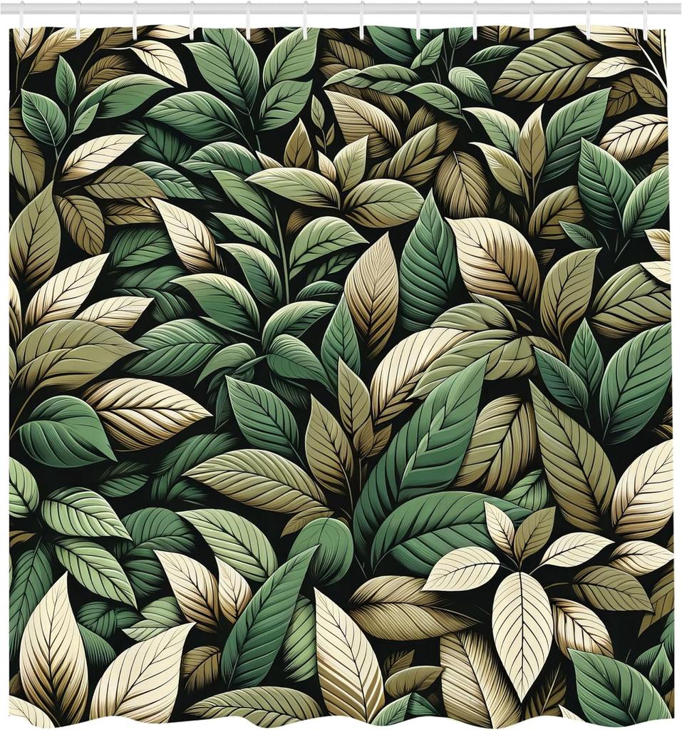 Olive Green Shower Curtain, Modern Forest Boho Leaves With Nature Colors Bohemian Exotics, Cloth Fabric Bathroom Decor