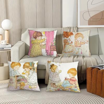 Art S-Sarah Kay Kreslená holčička roztomilá Povlak na polštář Kancelářské polštářky Vhodné na pohovku Auto Ložnice Dekorativní povlak na polštář