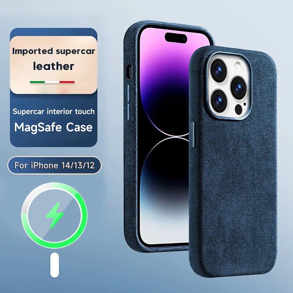 Magnetic Leather Case for IPhone 15 Pro Max 14 13 Pro 12 Luxury Supercar Suede Fundas for Iphone 15pro Magsafe Protection Cover