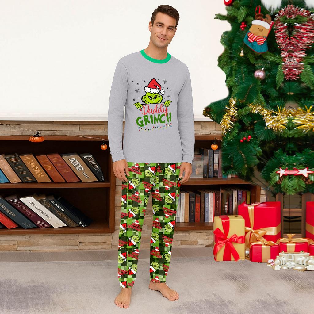 Print Cute Family Set Pajamas, Home Clothes, Family Set Long Sleeve Top Pants Set