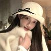 Bowknot Hepburn Style Topper Hat Elegant Women Formal hat Elegant Woolen Bucket Hat  Travel