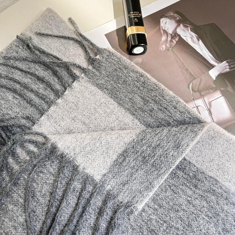 Autumn and winter 100wool wool scarf women's double-sided two-color striped scarf high-end fringed shawl scarf
