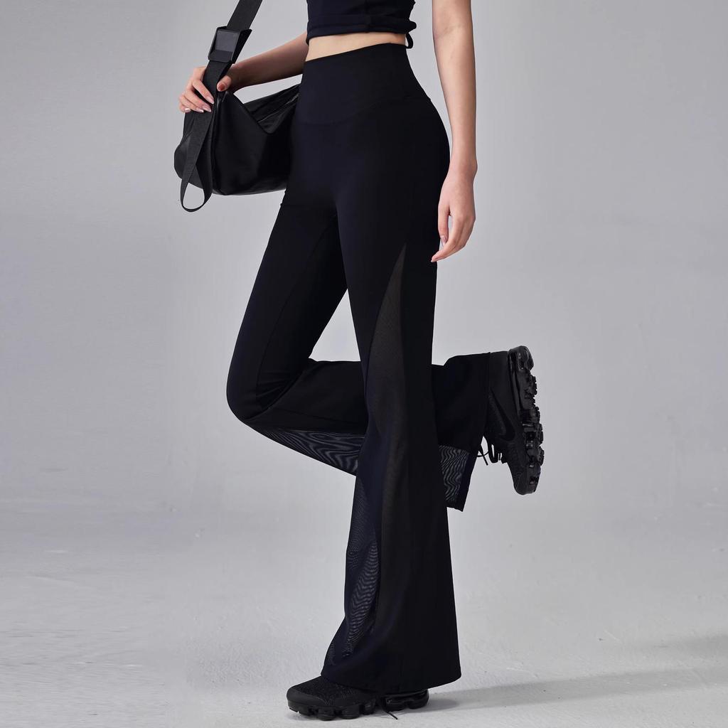 High-Waisted Breathable Yoga Pants with Mesh Stitching and Hip-Lift Design - Micro Flare Running and Training Leggings