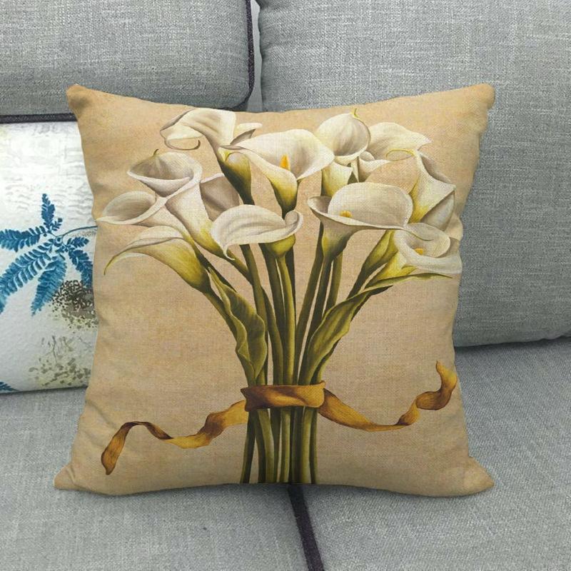 Colorful And Fresh Flower Bouquet Pattern Digital Printing Short Plush Pillow Covers For Sofa Office Cushion Cover Home Goods