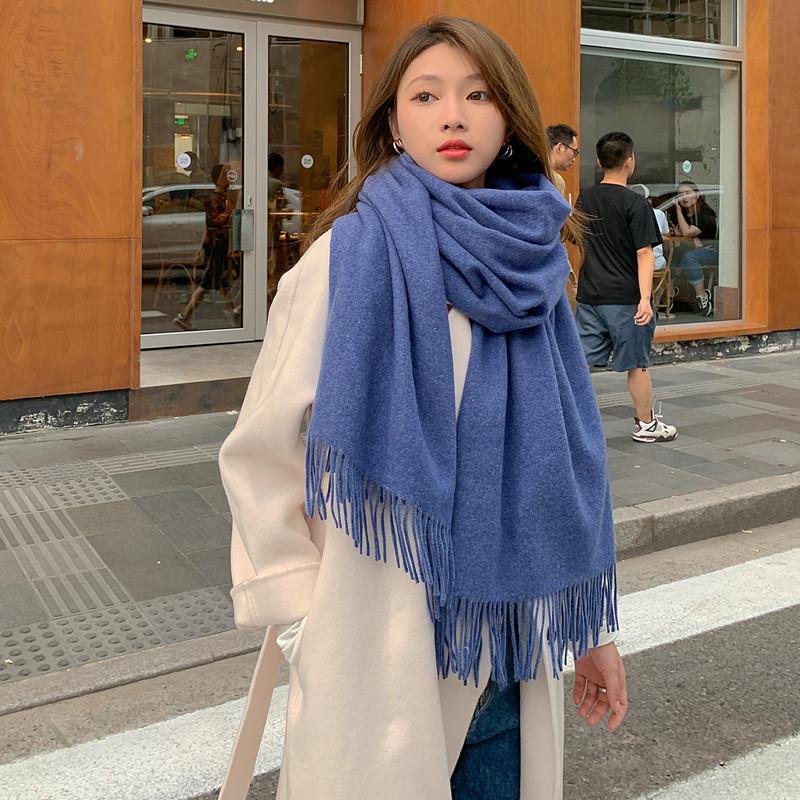 Women s Winter Korean Style Solid Color Thickened Wool  Faux Cashmere Scarf Shawl 200*70 CM