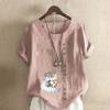 Women's Fashion Cat Print Short Sleeve T-shirt Loose Cotton Shirt Casual Loose Summer Blouse Tops