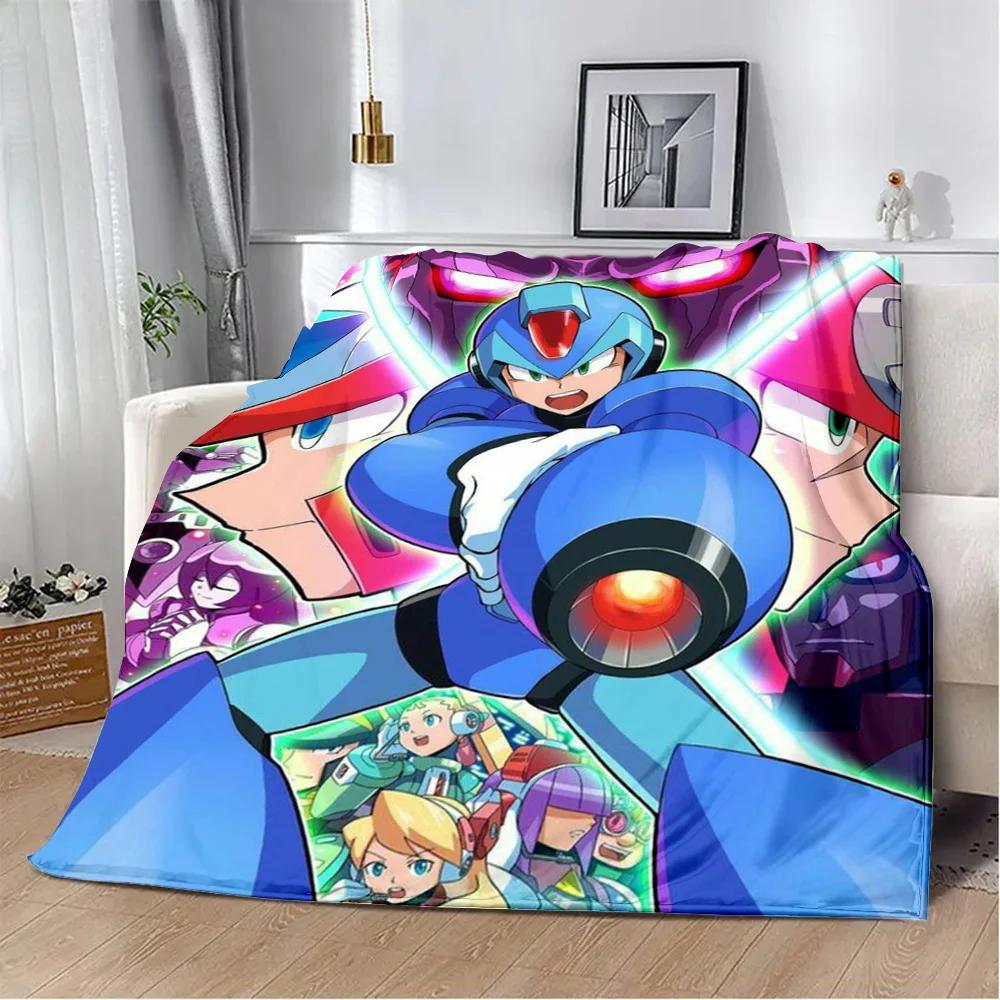 Cartoon Rockman Game Megaman Printed Blanket Picnic Blankets Warm Blanket Soft and Comfortable Blanket Home Travel Birthday Gift