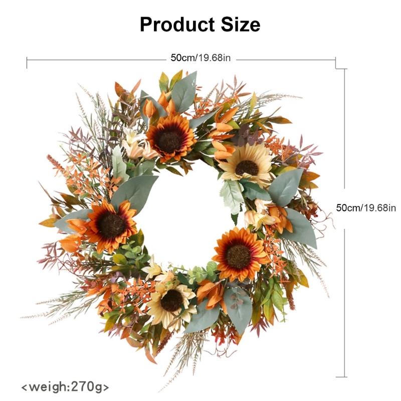 Artificial Sunflowers Wreath Handmade Decorative Garlands for Home Decoration Elegant Faux Florals Hanging Ornament