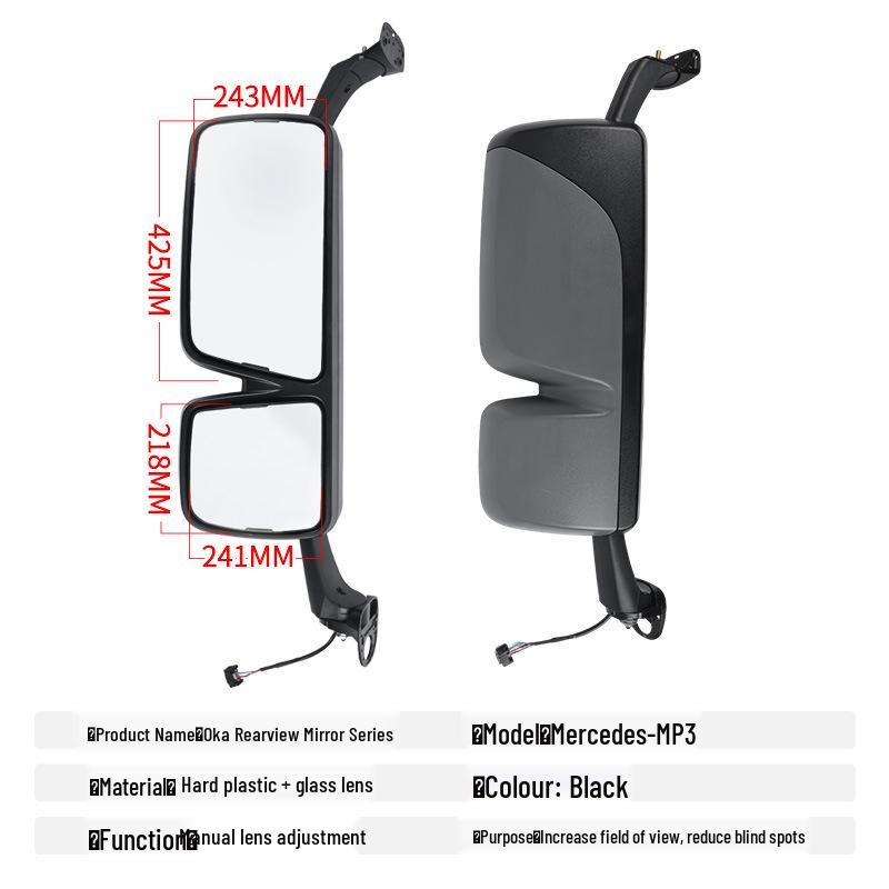 Square Rearview & Reversing Mirror for Euro Mercedes Trucks (MP2, MP3, MP4 Models)