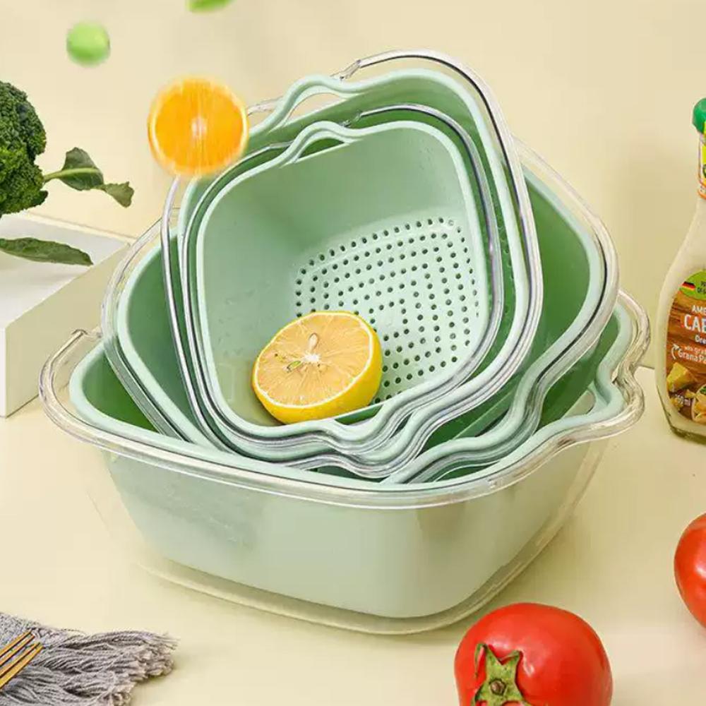 8 pièces/6 pièces/ensemble Égouttoir d'évier Cuisine Paniers d'égouttage double couche Boîte/Panier à légumes Bassin de lavage Panier égouttoir à fruits Boîte de rangement de cuisine