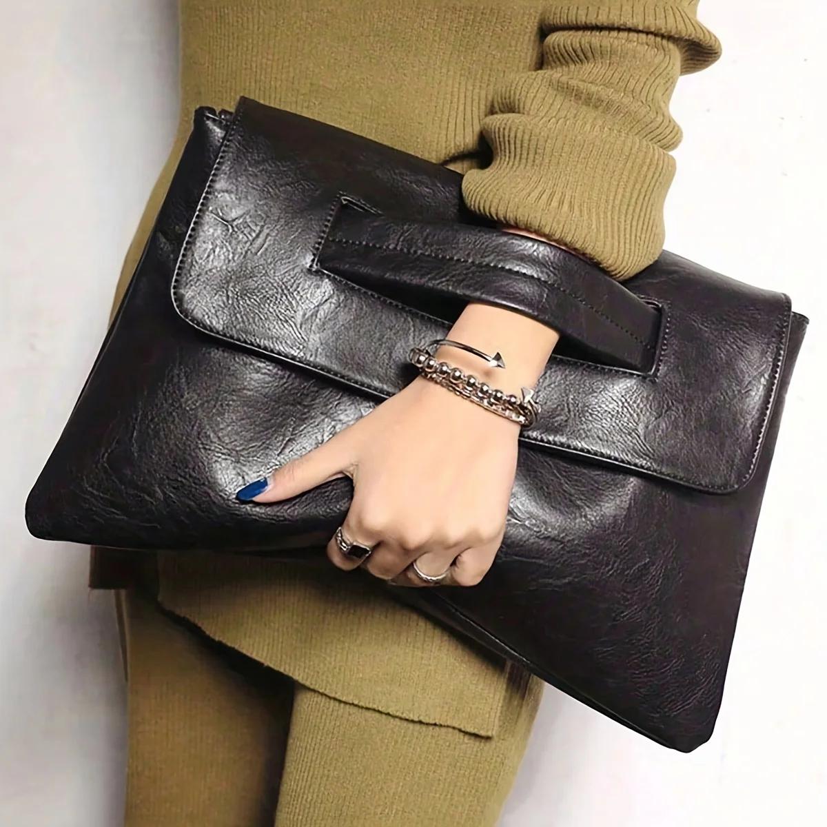 

Fashion evening bag, elegant and exquisite, vintage PU leather clutch bags large capacity wristlet handbag women s wallet envelo (30cm Max Length 50cm)