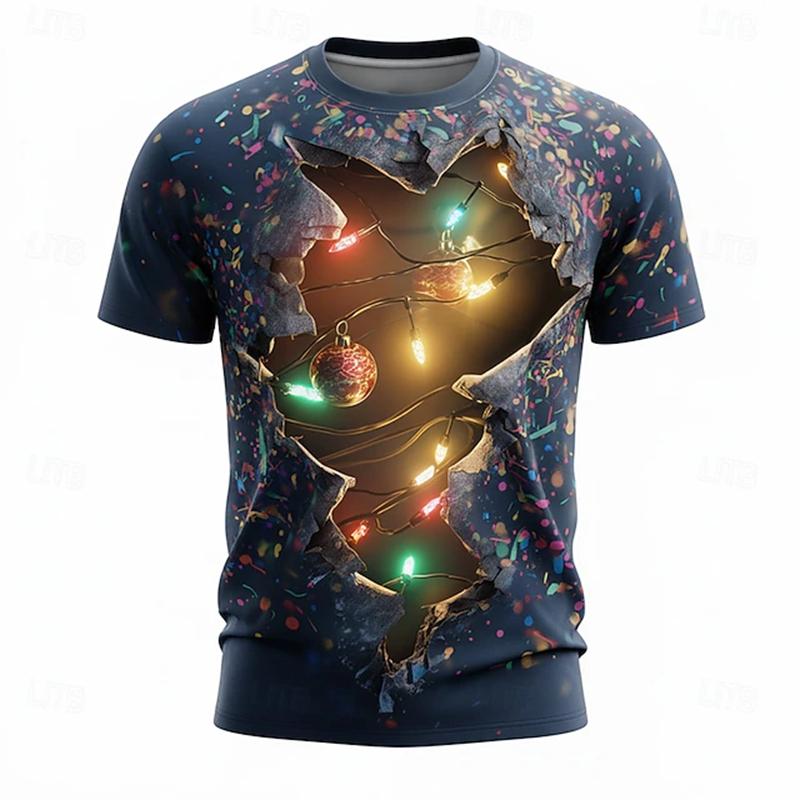 T-shirt da uomo stampata in 3D per Natale Top traspirante Elegante Versatile Girocollo Manica corta T-shirt alla moda Abbigliamento da uomo