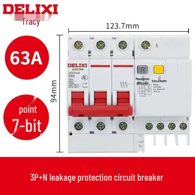 Delixi DZ47sLE Air Switch Circuit Breaker with Leakage Protection (1-4P, Single/Three-Phase, N)