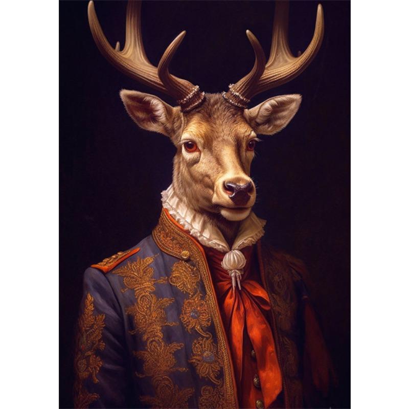 Vintage Lion Swan Zebra Snow Leopard Deer Elephant Animals Wearing Noble Attire Posters Canvas Print Painting for Home Decor