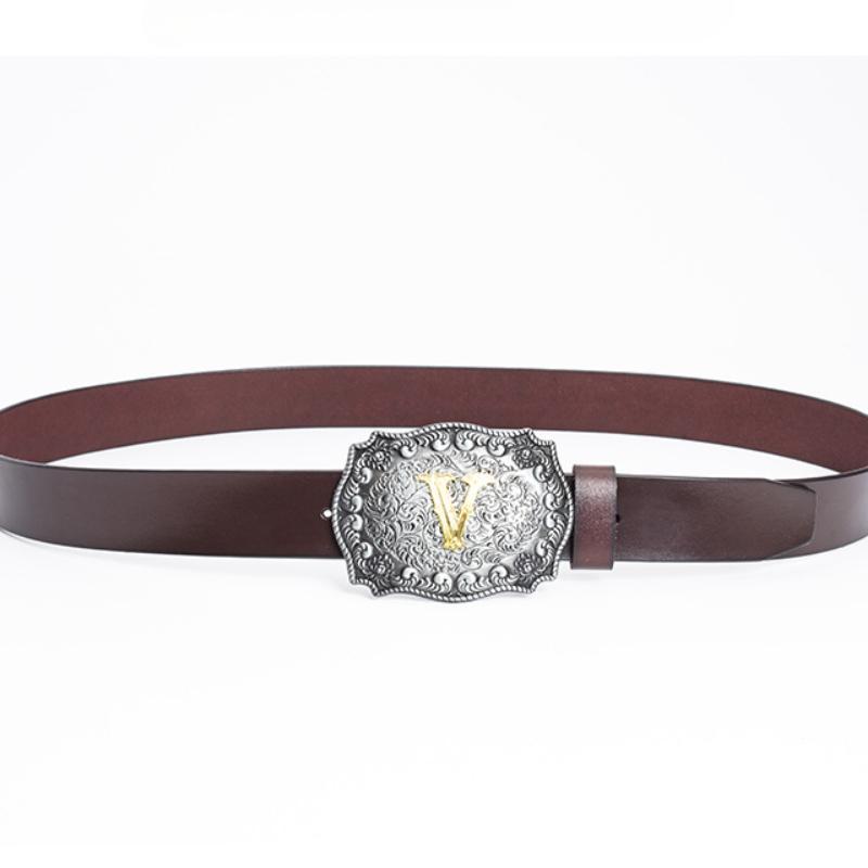 Z Letter Belt Men's Smooth Buckle Pure Cowhide Personalized Youth Jeans Belt Men's Belt