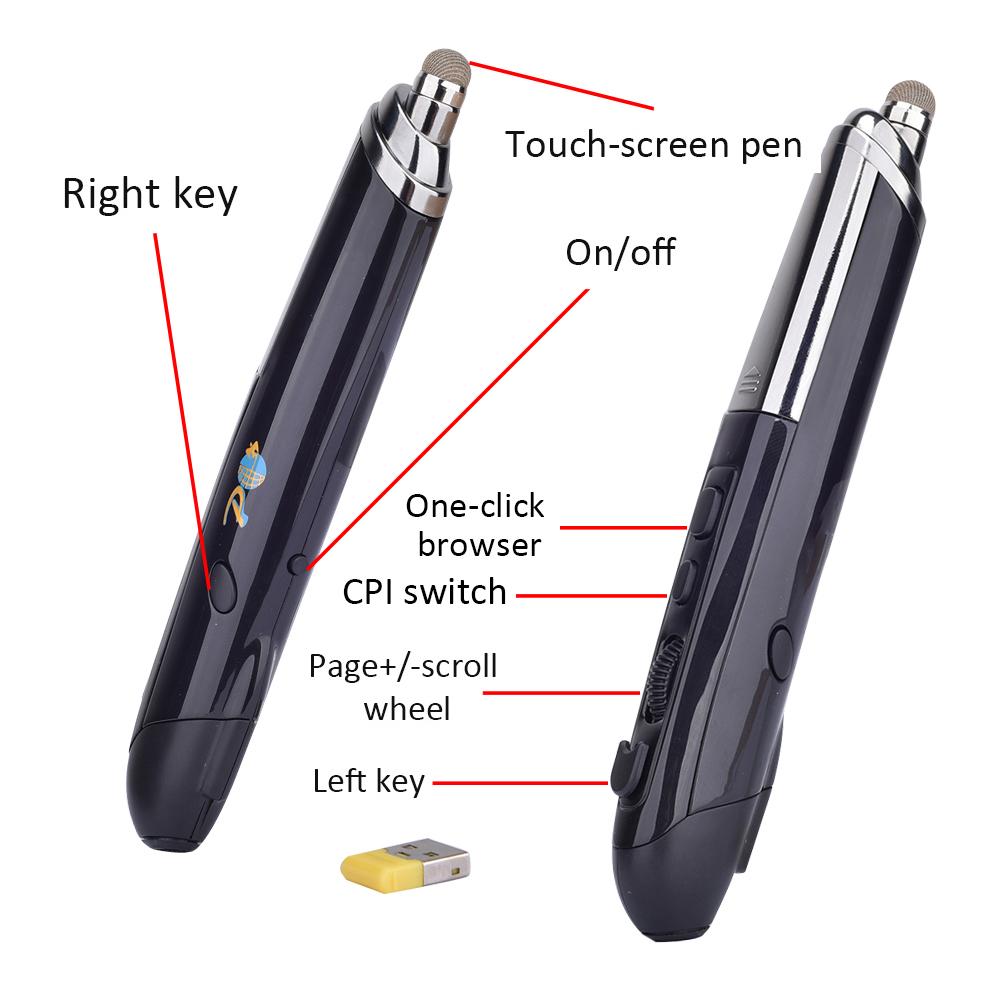 PR 08 2.4Ghz Wireless Optical Touch pen Mouse 800 1200 1600DPI Wireless Mouse Pen with Web Browsing Laser Presenter