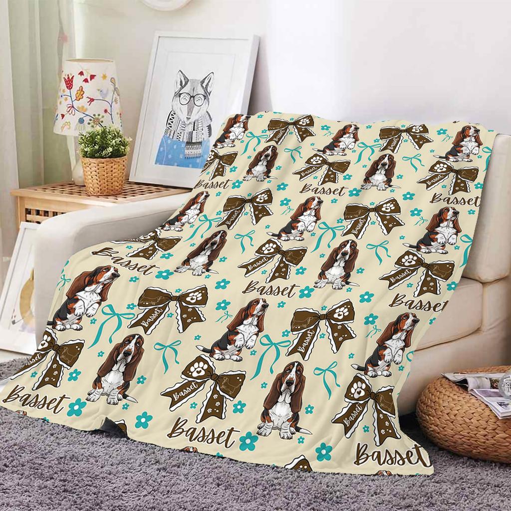 Cute Dog Printed Flannel Throw Blanket Soft Cozy Pet Pattern Fleece Blanket for Sofa Bed Couch Home Decor Customized Blankets