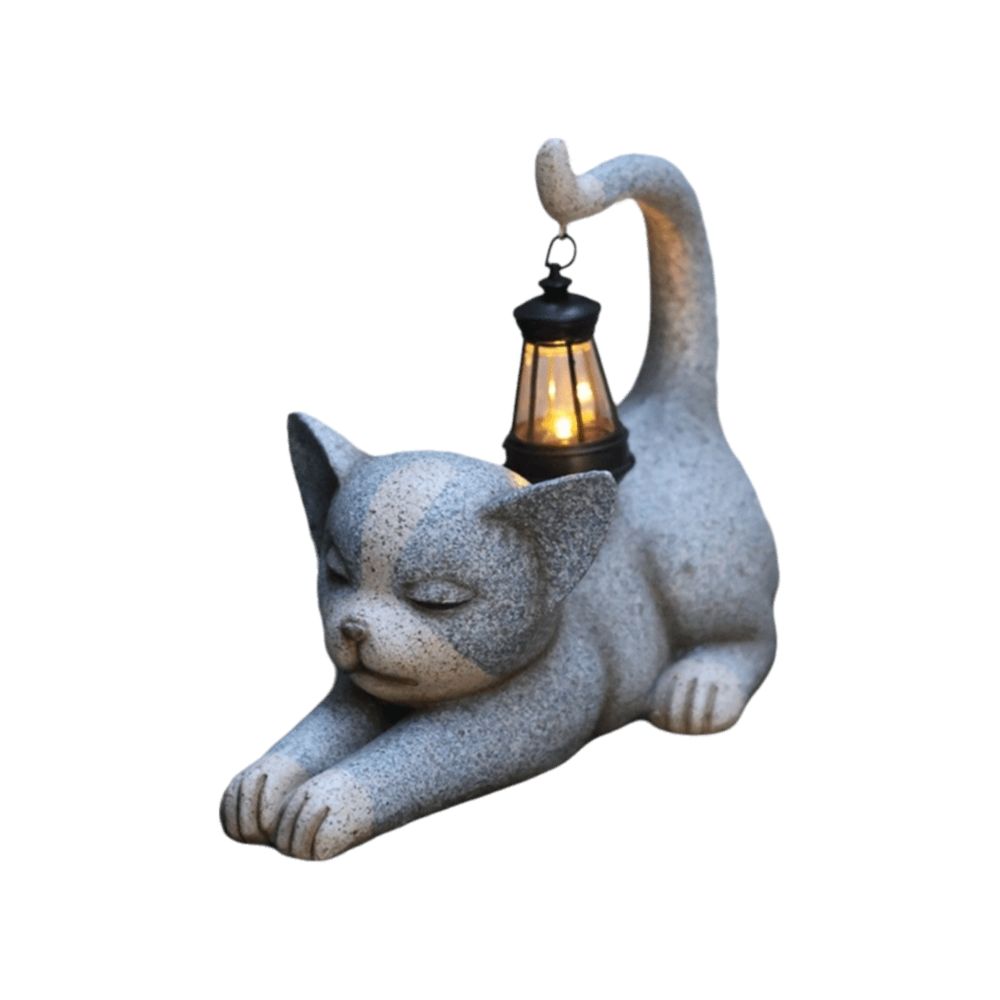 Auto On/Off Solar Lantern UV Resistant LED Lamp Garden Ornament Garden Cat Figurine  Villa Lawn