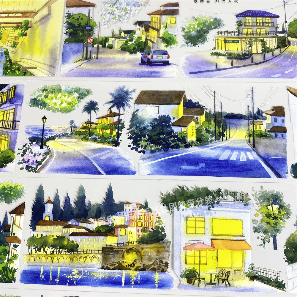 Washi Pet Tape A710 Lights Into The Night Scenery Street View Antique Scrapbook Collage Diy Cards Sticker Diy Card
