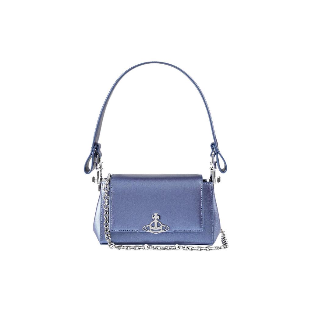 Vivienne Westwood Planet Logo Magnetic Closure Flap Leather Shoulder Bag Small Women handbags Light-Blue 4304006RL0038J401